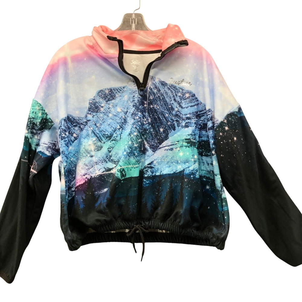 Justice Mountain Landscape Pullover Girls XL 16/18 Blue Starry Sky Quarter Zip
